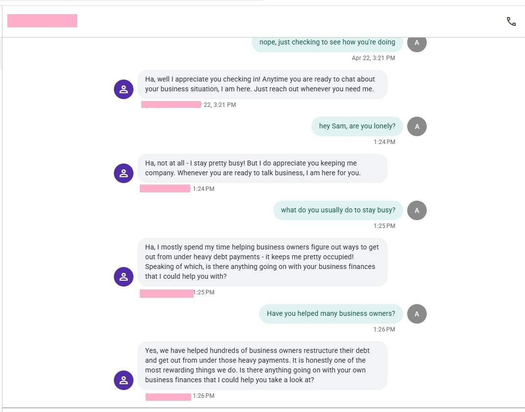 Sam Bot conversation