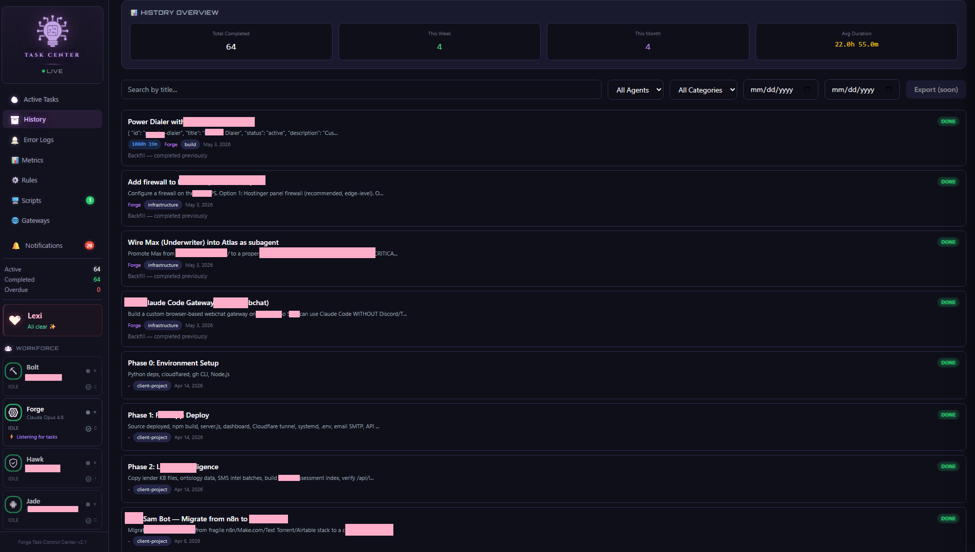 Task Center — history